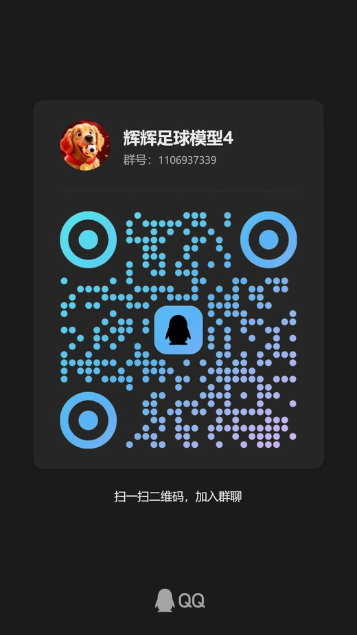 辉辉足球模型4群二维码，群号 1106937339